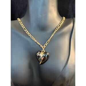 Black Heart Lightning Gold-Tone Necklace | Upcycled GG Charm | One-of-One
